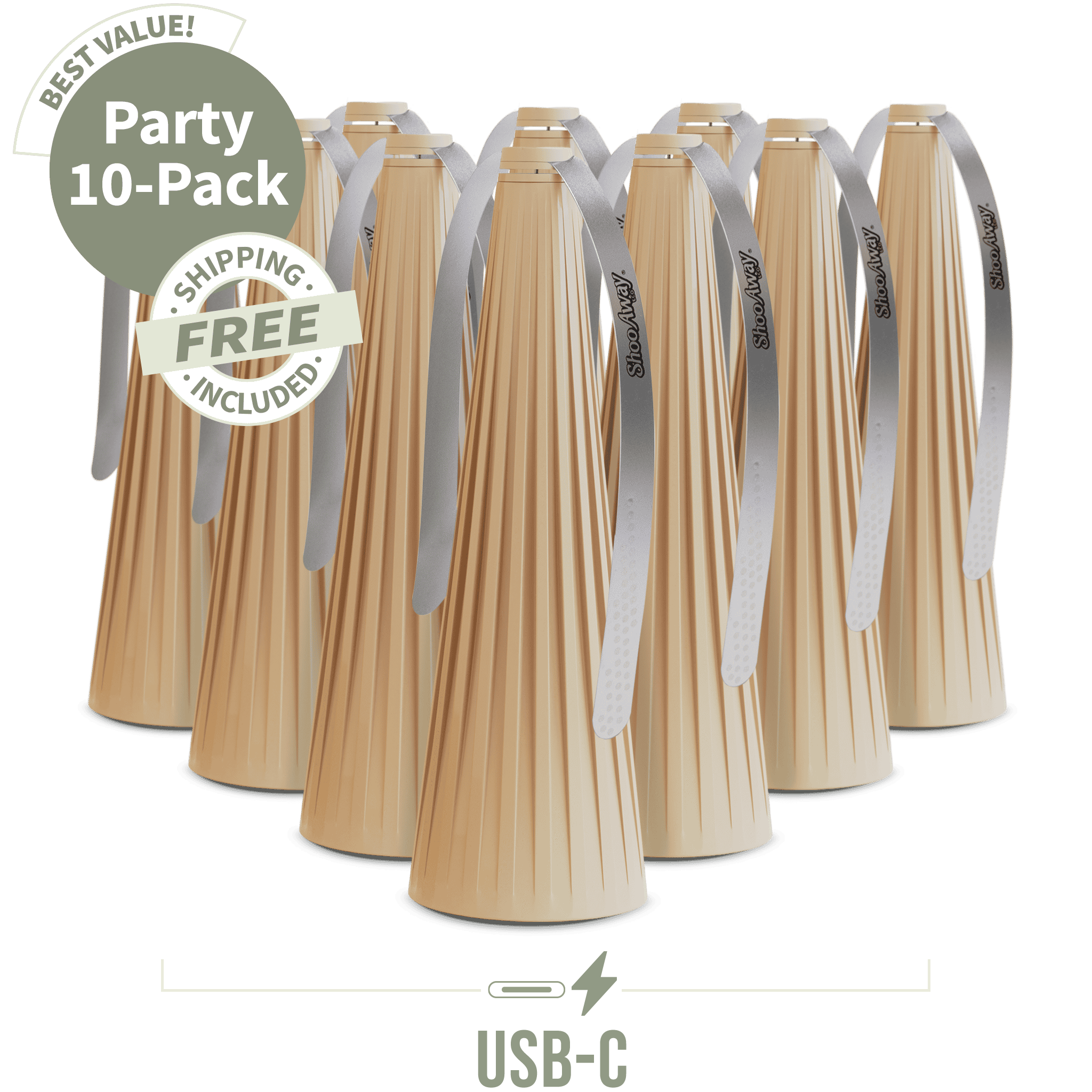ShooAway - Rechargeable Bamboo Fluted - Party 10-Pack (Natural)