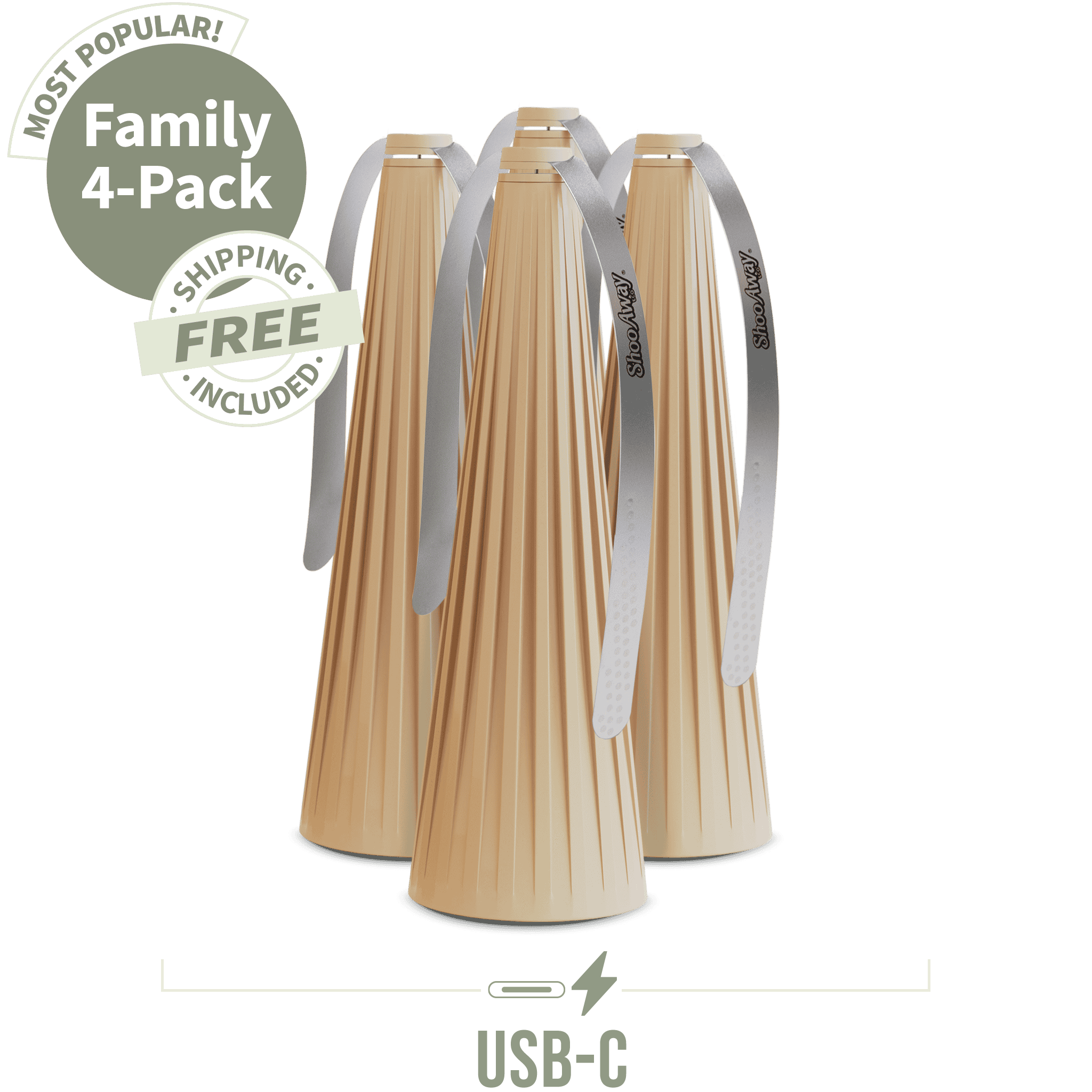 ShooAway - Rechargeable Bamboo Fluted - Family 4-Pack (Natural)